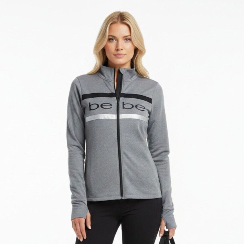 Bebe Gray & Black Long Sleeve Zip Up Sport Jacket M